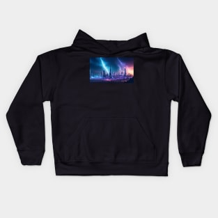 Futuristic city with beautiful sky landscape Kids Hoodie